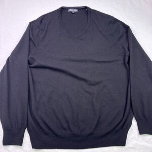 Garret Scott Sweater Mens  xl black  V Neck Extra Fine Merino Wool Pullover